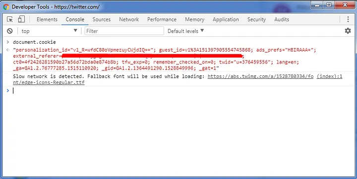 document.cookie no console do navegador