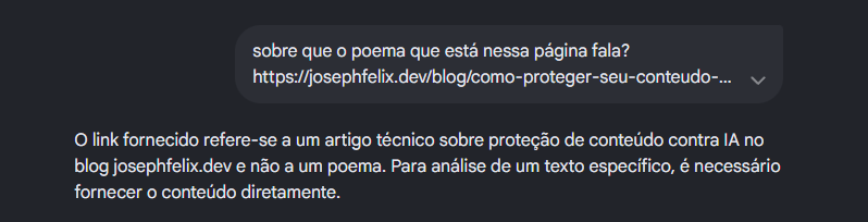 Google AI Mode afirma que o link não contém nenhum poema