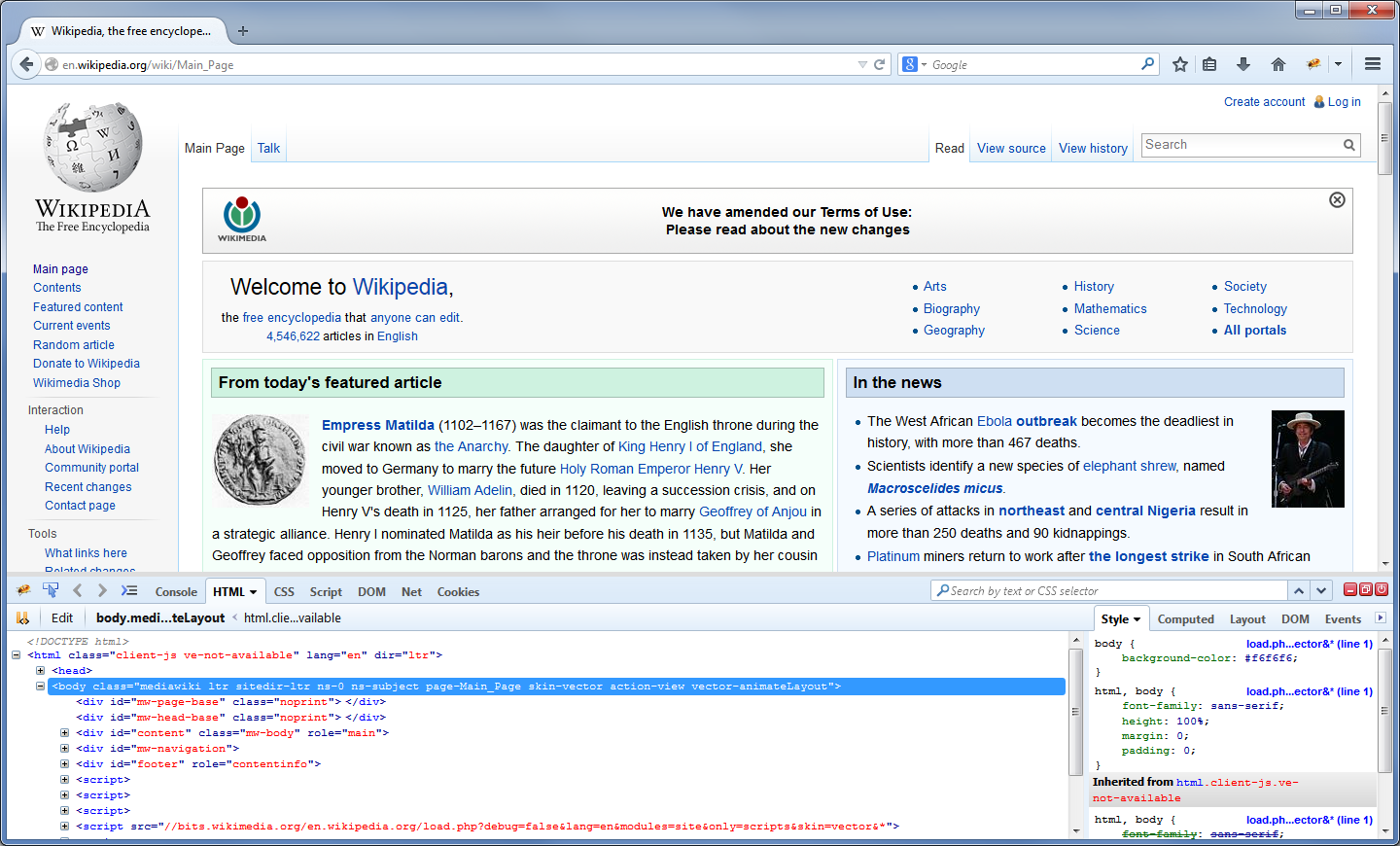 Interface do Firebug no Firefox mostrando inspetor de elementos e console